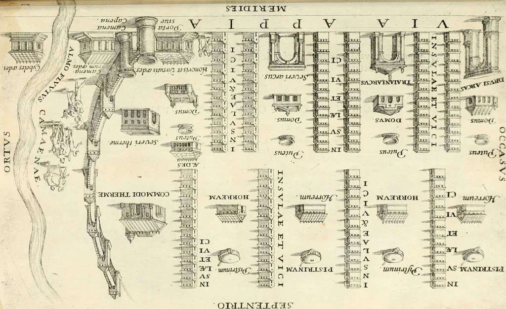 An illustration from I.[-VI.] pars Romanae vrbis topographiae & antiquitatum, quâ succinctê & breviter describuntur omnia quae tam publicê quam privatim videntur anim-adversione digna:, 1597, leaf 219