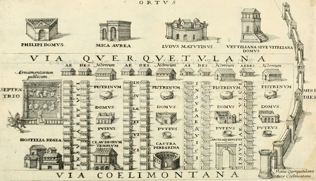 An illustration from I.[-VI.] pars Romanae vrbis topographiae & antiquitatum, quâ succinctê & breviter describuntur omnia quae tam publicê quam privatim videntur anim-adversione digna:, 1597, leaf 221