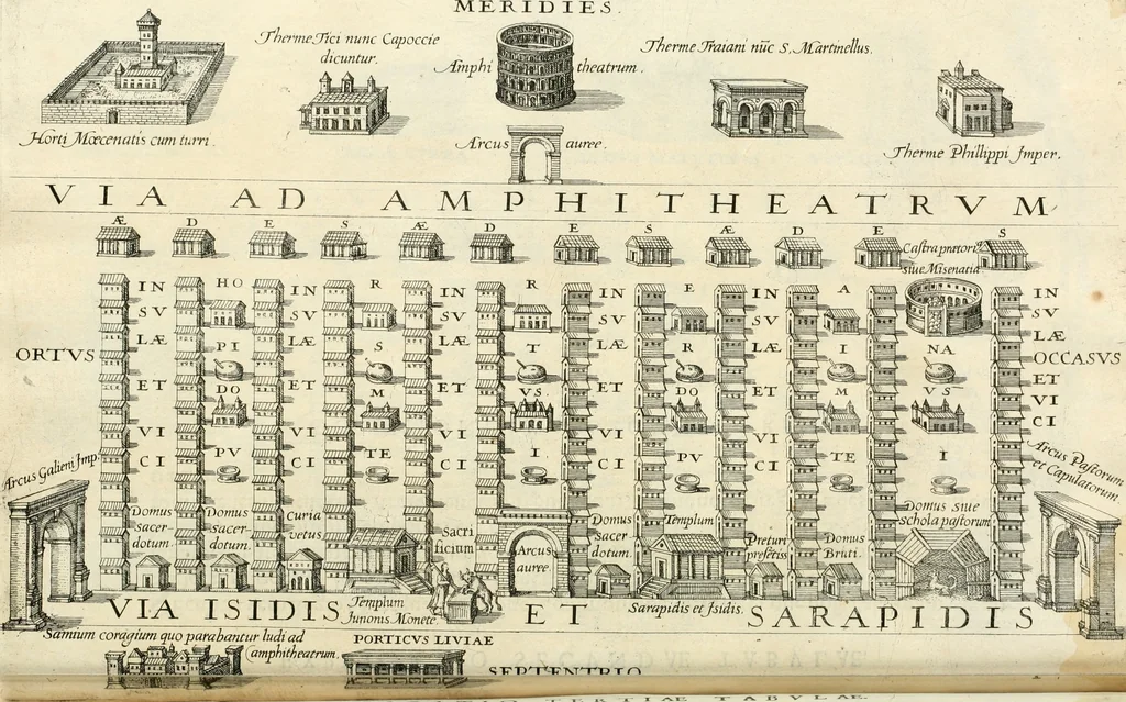An illustration from I.[-VI.] pars Romanae vrbis topographiae & antiquitatum, quâ succinctê & breviter describuntur omnia quae tam publicê quam privatim videntur anim-adversione digna:, 1597, leaf 223
