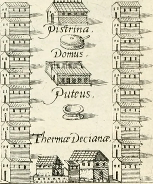 An illustration from I.[-VI.] pars Romanae vrbis topographiae & antiquitatum, quâ succinctê & breviter describuntur omnia quae tam publicê quam privatim videntur anim-adversione digna:, 1597, leaf 243