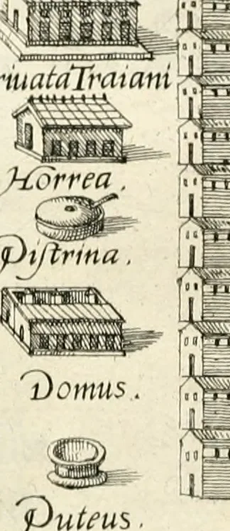 An illustration from I.[-VI.] pars Romanae vrbis topographiae & antiquitatum, quâ succinctê & breviter describuntur omnia quae tam publicê quam privatim videntur anim-adversione digna:, 1597, leaf 243