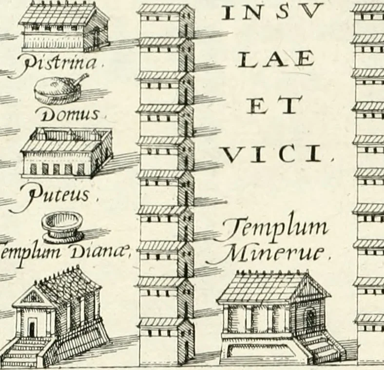 An illustration from I.[-VI.] pars Romanae vrbis topographiae & antiquitatum, quâ succinctê & breviter describuntur omnia quae tam publicê quam privatim videntur anim-adversione digna:, 1597, leaf 243