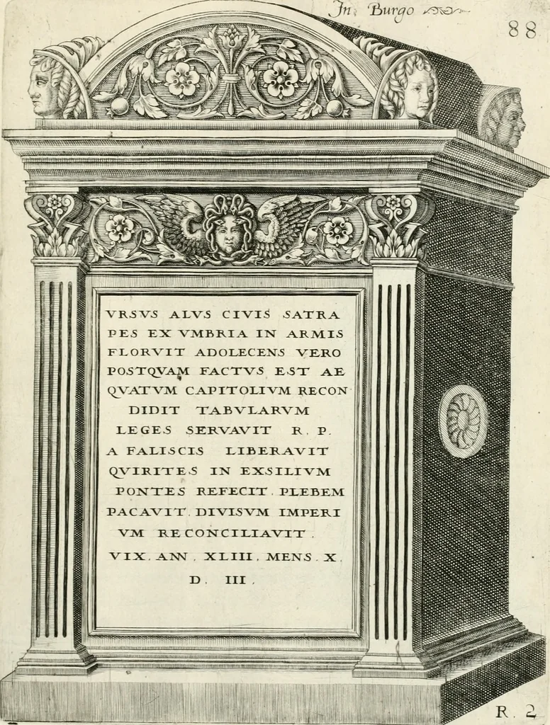 An illustration from I.[-VI.] pars Romanae vrbis topographiae & antiquitatum, quâ succinctê & breviter describuntur omnia quae tam publicê quam privatim videntur anim-adversione digna:, 1597, leaf 610