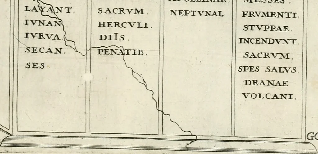 An illustration from I.[-VI.] pars Romanae vrbis topographiae & antiquitatum, quâ succinctê & breviter describuntur omnia quae tam publicê quam privatim videntur anim-adversione digna:, 1597, leaf 716