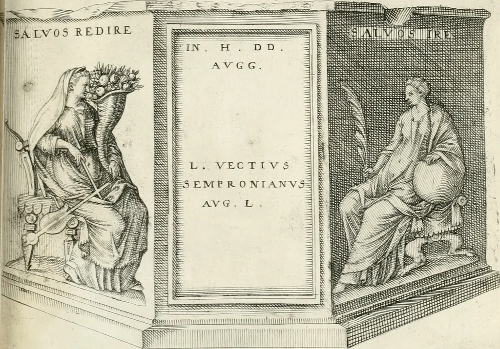 An illustration from I.[-VI.] pars Romanae vrbis topographiae & antiquitatum, quâ succinctê & breviter describuntur omnia quae tam publicê quam privatim videntur anim-adversione digna:, 1597, leaf 596