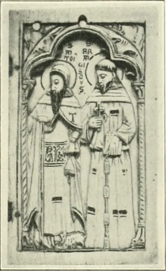 An illustration from Catalogue of the ivory carvings of the Christian era with examples of Mohammedan art and carvings in bone in the Department of British and Mediaeval Antiquities and Ethnography of the British Museum, 1909, leaf 190