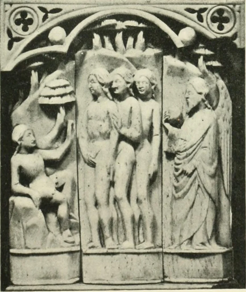 An illustration from Catalogue of the ivory carvings of the Christian era with examples of Mohammedan art and carvings in bone in the Department of British and Mediaeval Antiquities and Ethnography of the British Museum, 1909, leaf 196