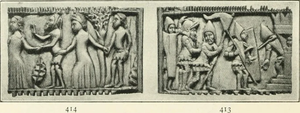 An illustration from Catalogue of the ivory carvings of the Christian era with examples of Mohammedan art and carvings in bone in the Department of British and Mediaeval Antiquities and Ethnography of the British Museum, 1909, leaf 197