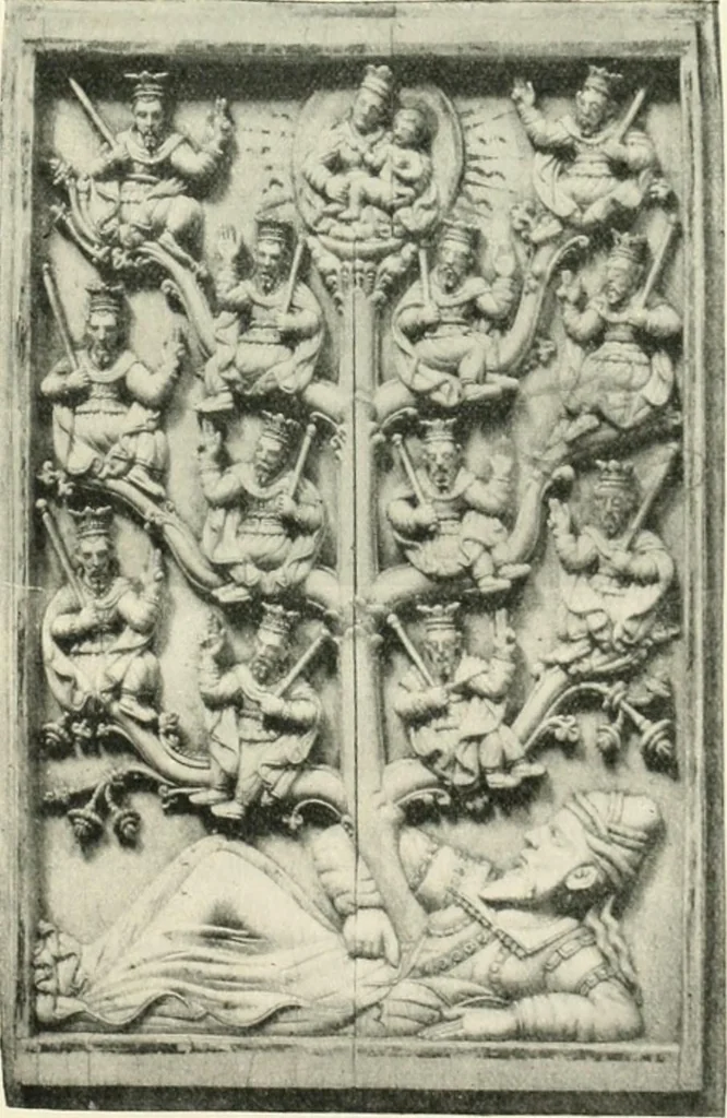 An illustration from Catalogue of the ivory carvings of the Christian era with examples of Mohammedan art and carvings in bone in the Department of British and Mediaeval Antiquities and Ethnography of the British Museum, 1909, leaf 226