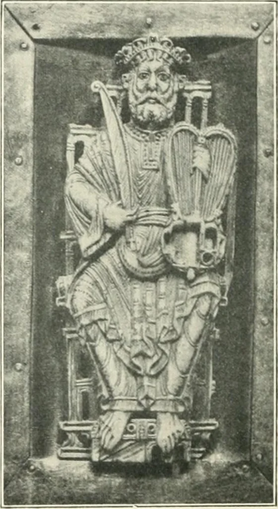 An illustration from Catalogue of the ivory carvings of the Christian era with examples of Mohammedan art and carvings in bone in the Department of British and Mediaeval Antiquities and Ethnography of the British Museum, 1909, leaf 235