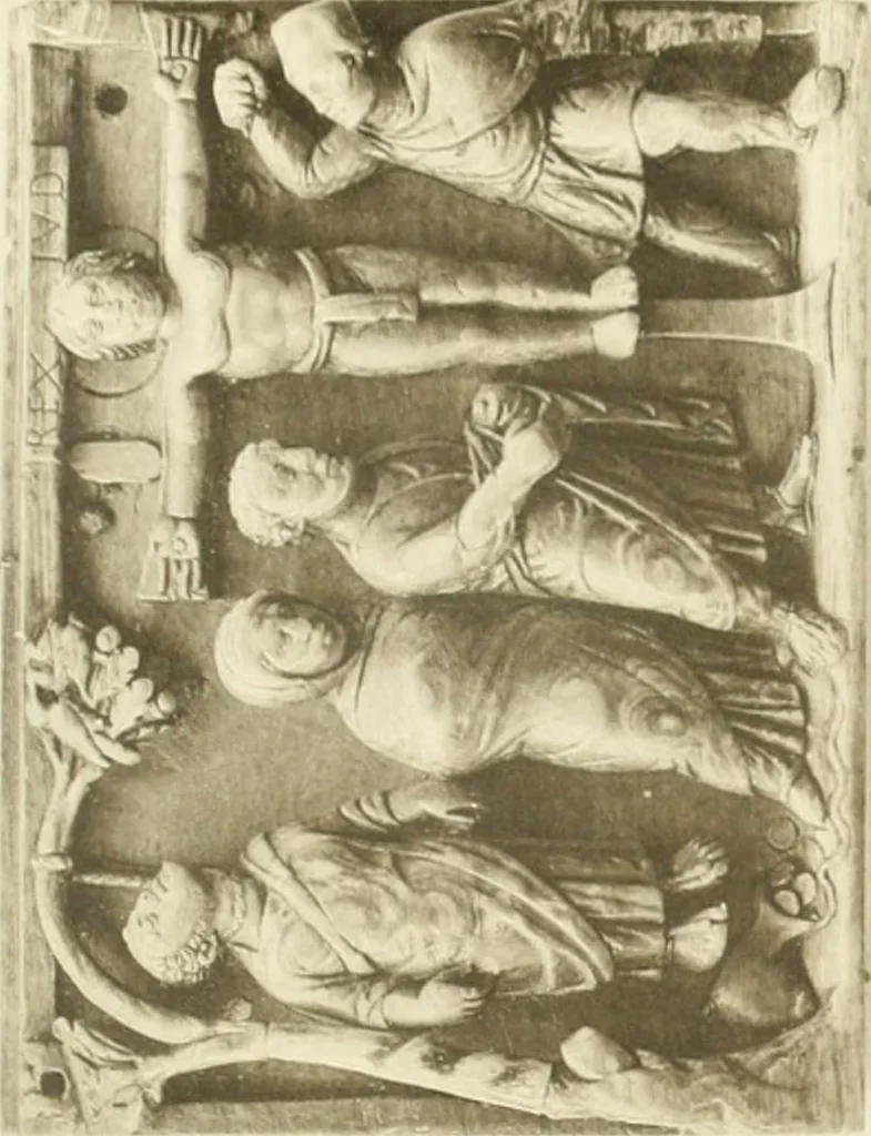 An illustration from Catalogue of the ivory carvings of the Christian era with examples of Mohammedan art and carvings in bone in the Department of British and Mediaeval Antiquities and Ethnography of the British Museum, 1909, leaf 256