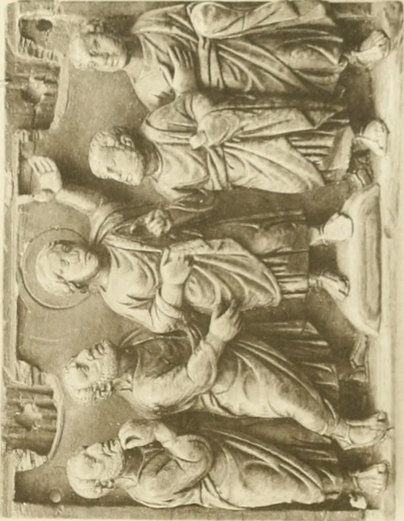 An illustration from Catalogue of the ivory carvings of the Christian era with examples of Mohammedan art and carvings in bone in the Department of British and Mediaeval Antiquities and Ethnography of the British Museum, 1909, leaf 256