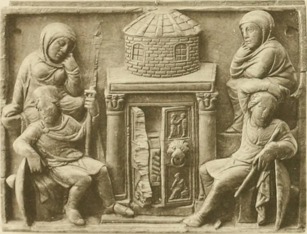 An illustration from Catalogue of the ivory carvings of the Christian era with examples of Mohammedan art and carvings in bone in the Department of British and Mediaeval Antiquities and Ethnography of the British Museum, 1909, leaf 256