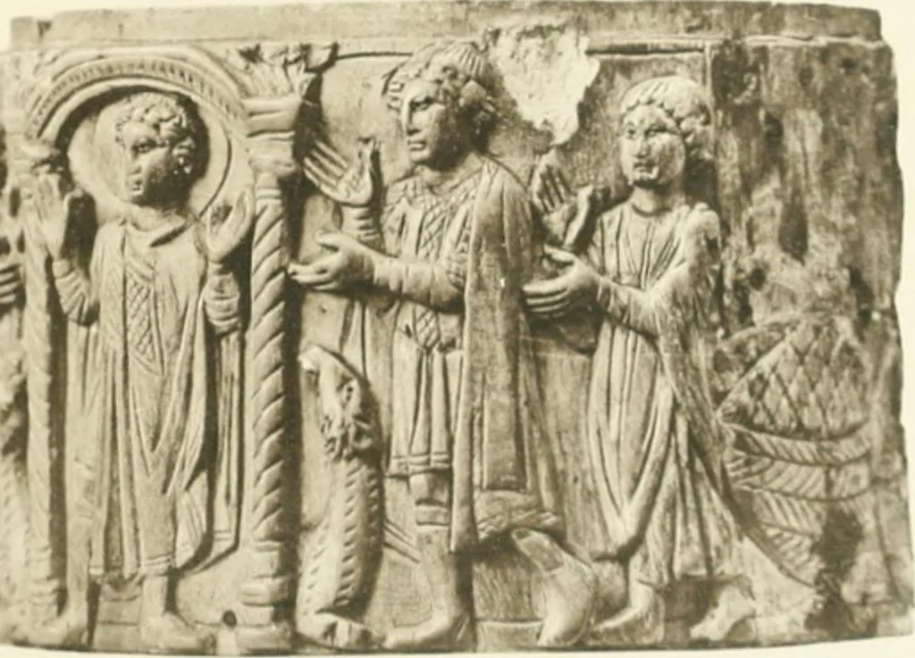 An illustration from Catalogue of the ivory carvings of the Christian era with examples of Mohammedan art and carvings in bone in the Department of British and Mediaeval Antiquities and Ethnography of the British Museum, 1909, leaf 262