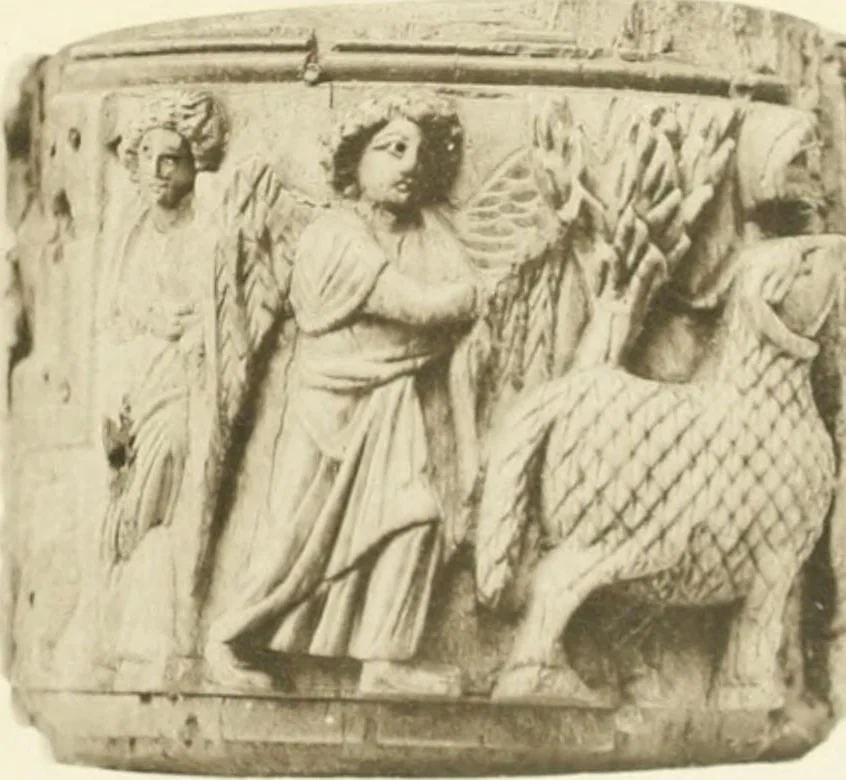 An illustration from Catalogue of the ivory carvings of the Christian era with examples of Mohammedan art and carvings in bone in the Department of British and Mediaeval Antiquities and Ethnography of the British Museum, 1909, leaf 264
