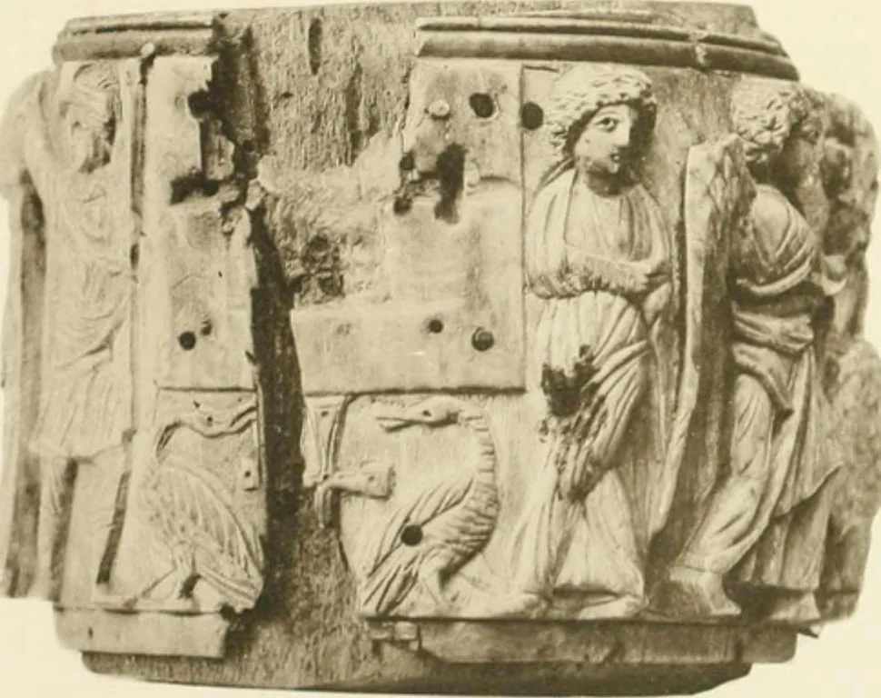 An illustration from Catalogue of the ivory carvings of the Christian era with examples of Mohammedan art and carvings in bone in the Department of British and Mediaeval Antiquities and Ethnography of the British Museum, 1909, leaf 264