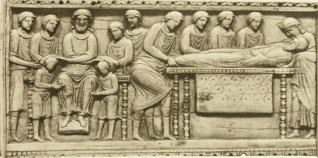 An illustration from Catalogue of the ivory carvings of the Christian era with examples of Mohammedan art and carvings in bone in the Department of British and Mediaeval Antiquities and Ethnography of the British Museum, 1909, leaf 274