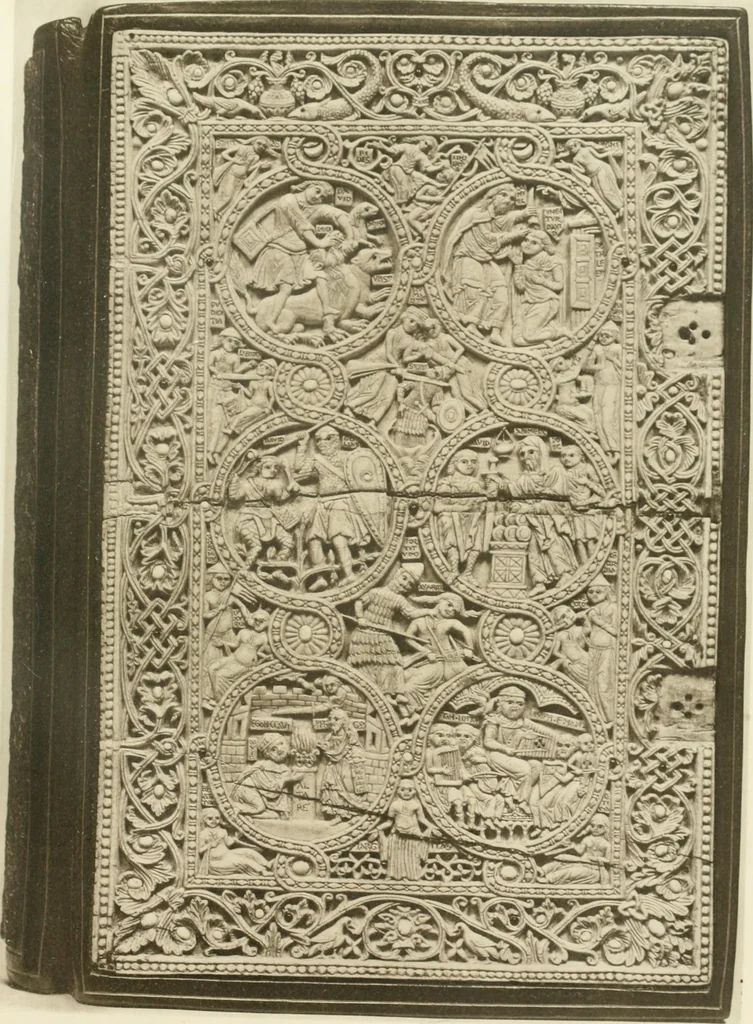 An illustration from Catalogue of the ivory carvings of the Christian era with examples of Mohammedan art and carvings in bone in the Department of British and Mediaeval Antiquities and Ethnography of the British Museum, 1909, leaf 278