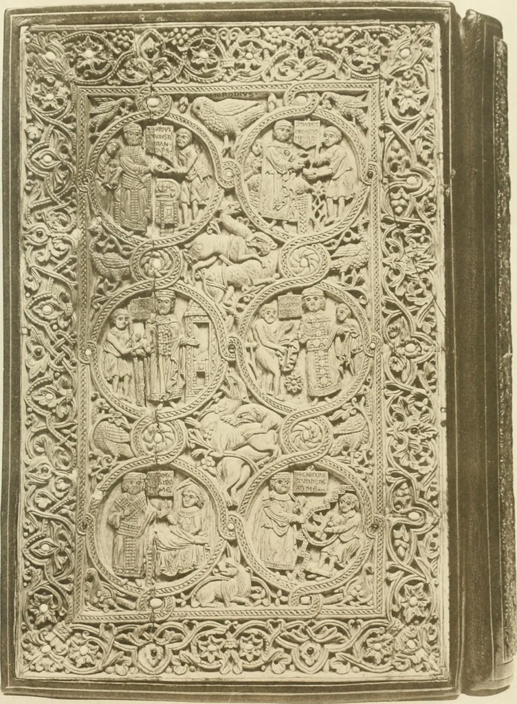 An illustration from Catalogue of the ivory carvings of the Christian era with examples of Mohammedan art and carvings in bone in the Department of British and Mediaeval Antiquities and Ethnography of the British Museum, 1909, leaf 280