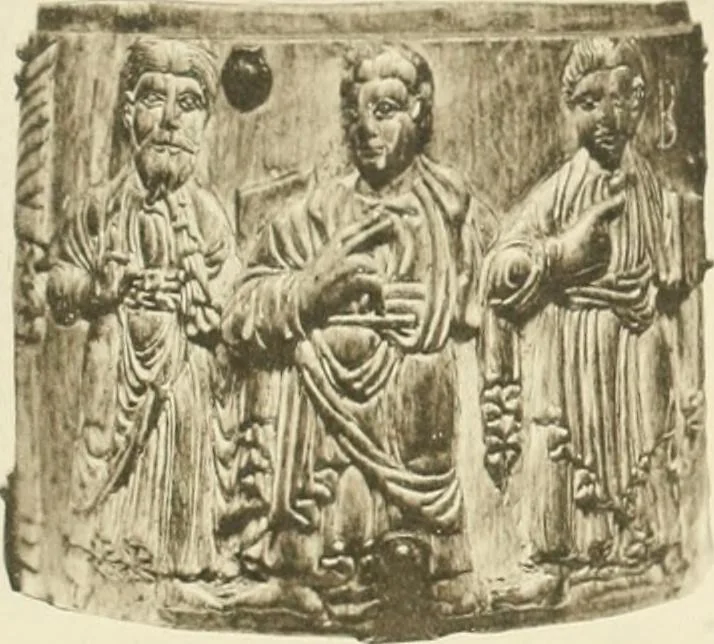 An illustration from Catalogue of the ivory carvings of the Christian era with examples of Mohammedan art and carvings in bone in the Department of British and Mediaeval Antiquities and Ethnography of the British Museum, 1909, leaf 294
