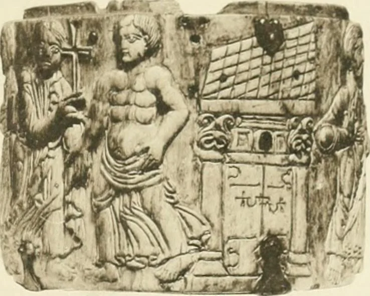 An illustration from Catalogue of the ivory carvings of the Christian era with examples of Mohammedan art and carvings in bone in the Department of British and Mediaeval Antiquities and Ethnography of the British Museum, 1909, leaf 294