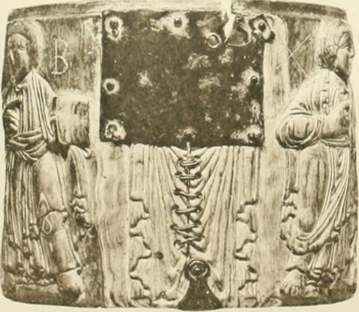 An illustration from Catalogue of the ivory carvings of the Christian era with examples of Mohammedan art and carvings in bone in the Department of British and Mediaeval Antiquities and Ethnography of the British Museum, 1909, leaf 294