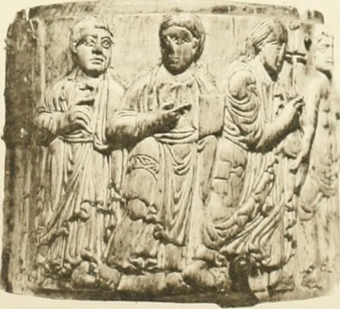 An illustration from Catalogue of the ivory carvings of the Christian era with examples of Mohammedan art and carvings in bone in the Department of British and Mediaeval Antiquities and Ethnography of the British Museum, 1909, leaf 294