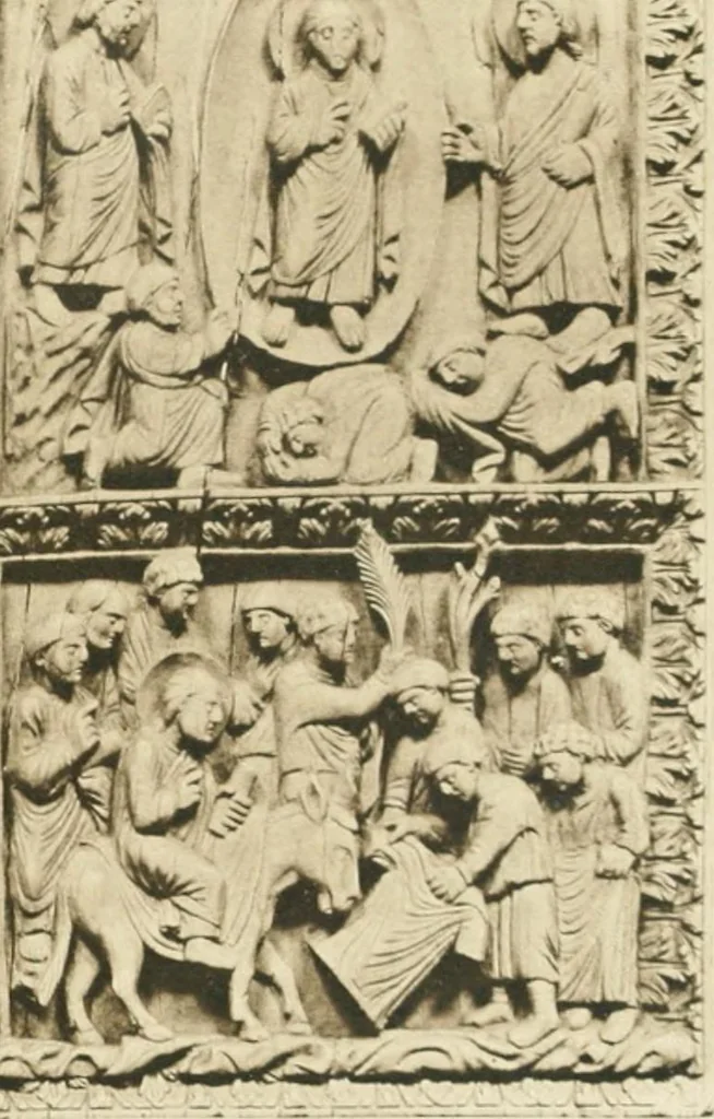 An illustration from Catalogue of the ivory carvings of the Christian era with examples of Mohammedan art and carvings in bone in the Department of British and Mediaeval Antiquities and Ethnography of the British Museum, 1909, leaf 296