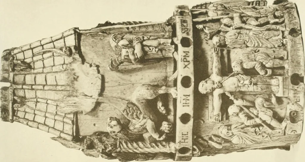 An illustration from Catalogue of the ivory carvings of the Christian era with examples of Mohammedan art and carvings in bone in the Department of British and Mediaeval Antiquities and Ethnography of the British Museum, 1909, leaf 298