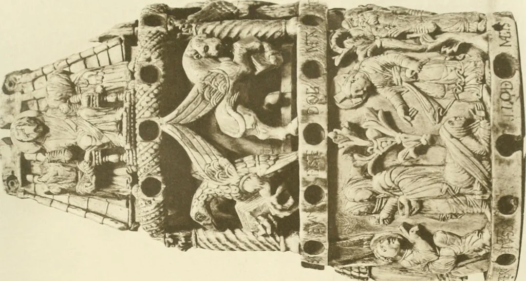 An illustration from Catalogue of the ivory carvings of the Christian era with examples of Mohammedan art and carvings in bone in the Department of British and Mediaeval Antiquities and Ethnography of the British Museum, 1909, leaf 300