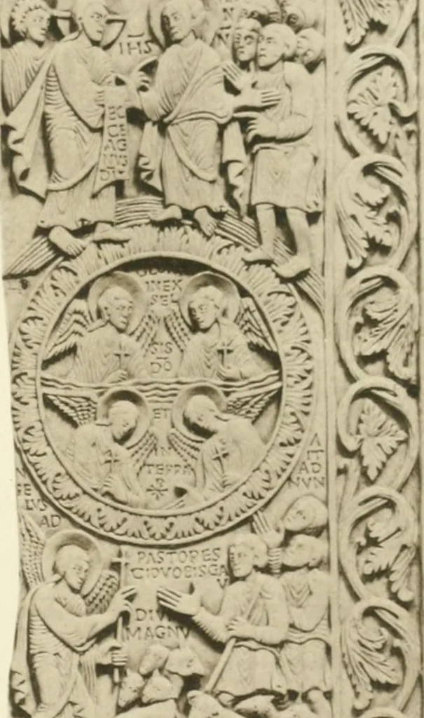 An illustration from Catalogue of the ivory carvings of the Christian era with examples of Mohammedan art and carvings in bone in the Department of British and Mediaeval Antiquities and Ethnography of the British Museum, 1909, leaf 308