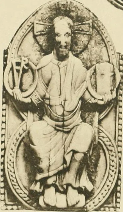An illustration from Catalogue of the ivory carvings of the Christian era with examples of Mohammedan art and carvings in bone in the Department of British and Mediaeval Antiquities and Ethnography of the British Museum, 1909, leaf 316