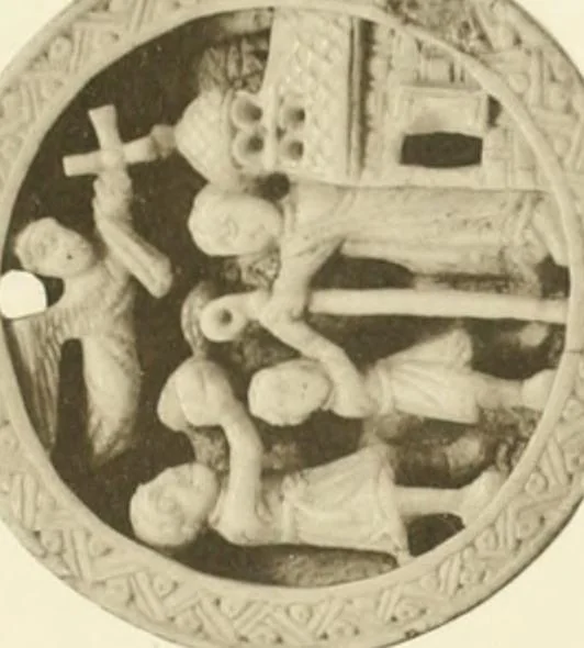 An illustration from Catalogue of the ivory carvings of the Christian era with examples of Mohammedan art and carvings in bone in the Department of British and Mediaeval Antiquities and Ethnography of the British Museum, 1909, leaf 346