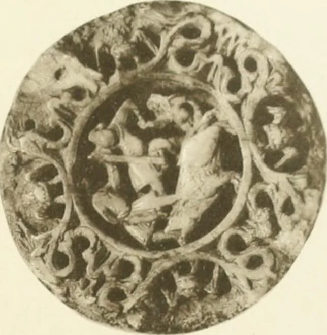 An illustration from Catalogue of the ivory carvings of the Christian era with examples of Mohammedan art and carvings in bone in the Department of British and Mediaeval Antiquities and Ethnography of the British Museum, 1909, leaf 346