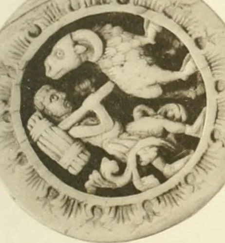 An illustration from Catalogue of the ivory carvings of the Christian era with examples of Mohammedan art and carvings in bone in the Department of British and Mediaeval Antiquities and Ethnography of the British Museum, 1909, leaf 346