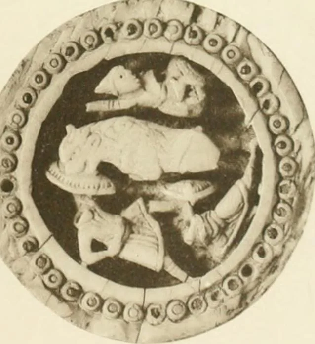 An illustration from Catalogue of the ivory carvings of the Christian era with examples of Mohammedan art and carvings in bone in the Department of British and Mediaeval Antiquities and Ethnography of the British Museum, 1909, leaf 346