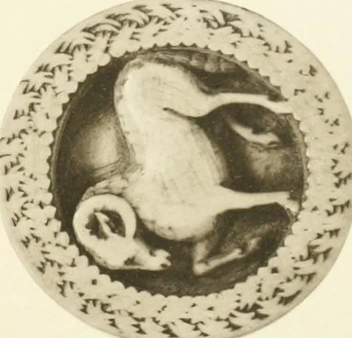 An illustration from Catalogue of the ivory carvings of the Christian era with examples of Mohammedan art and carvings in bone in the Department of British and Mediaeval Antiquities and Ethnography of the British Museum, 1909, leaf 348