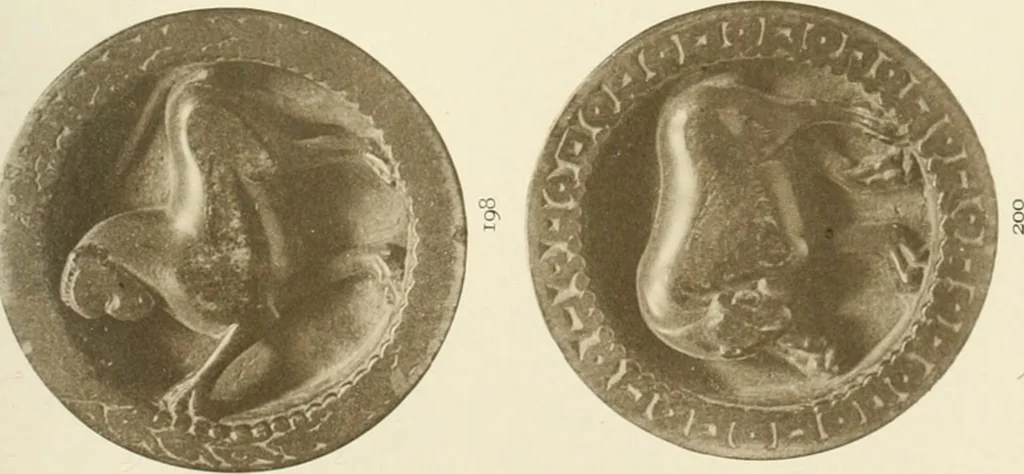 An illustration from Catalogue of the ivory carvings of the Christian era with examples of Mohammedan art and carvings in bone in the Department of British and Mediaeval Antiquities and Ethnography of the British Museum, 1909, leaf 350