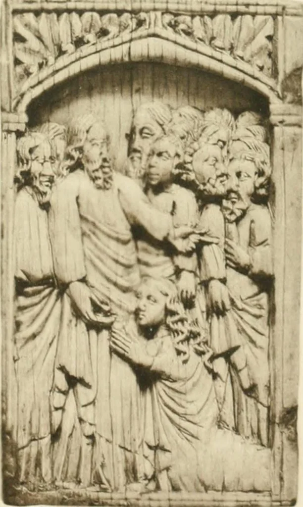 An illustration from Catalogue of the ivory carvings of the Christian era with examples of Mohammedan art and carvings in bone in the Department of British and Mediaeval Antiquities and Ethnography of the British Museum, 1909, leaf 354