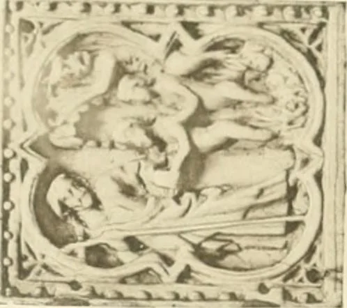 An illustration from Catalogue of the ivory carvings of the Christian era with examples of Mohammedan art and carvings in bone in the Department of British and Mediaeval Antiquities and Ethnography of the British Museum, 1909, leaf 378