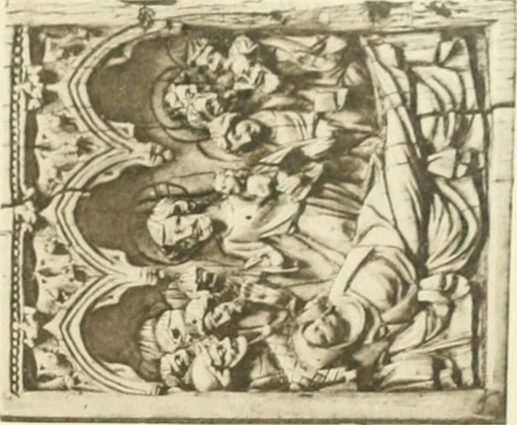 An illustration from Catalogue of the ivory carvings of the Christian era with examples of Mohammedan art and carvings in bone in the Department of British and Mediaeval Antiquities and Ethnography of the British Museum, 1909, leaf 378
