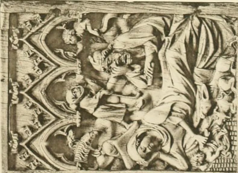 An illustration from Catalogue of the ivory carvings of the Christian era with examples of Mohammedan art and carvings in bone in the Department of British and Mediaeval Antiquities and Ethnography of the British Museum, 1909, leaf 378
