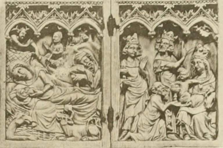 An illustration from Catalogue of the ivory carvings of the Christian era with examples of Mohammedan art and carvings in bone in the Department of British and Mediaeval Antiquities and Ethnography of the British Museum, 1909, leaf 380