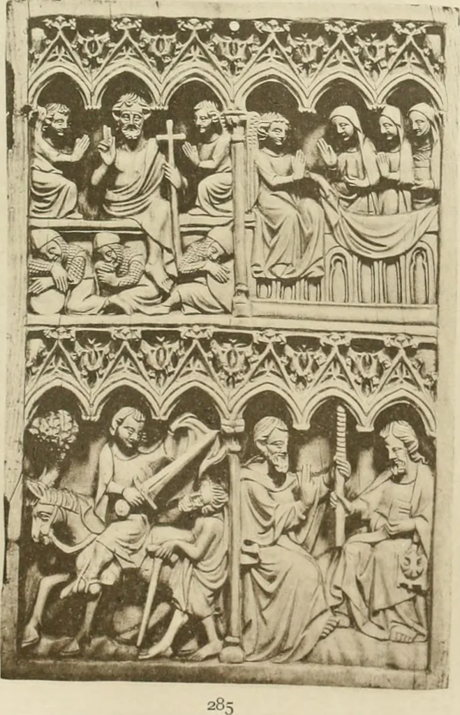 An illustration from Catalogue of the ivory carvings of the Christian era with examples of Mohammedan art and carvings in bone in the Department of British and Mediaeval Antiquities and Ethnography of the British Museum, 1909, leaf 380
