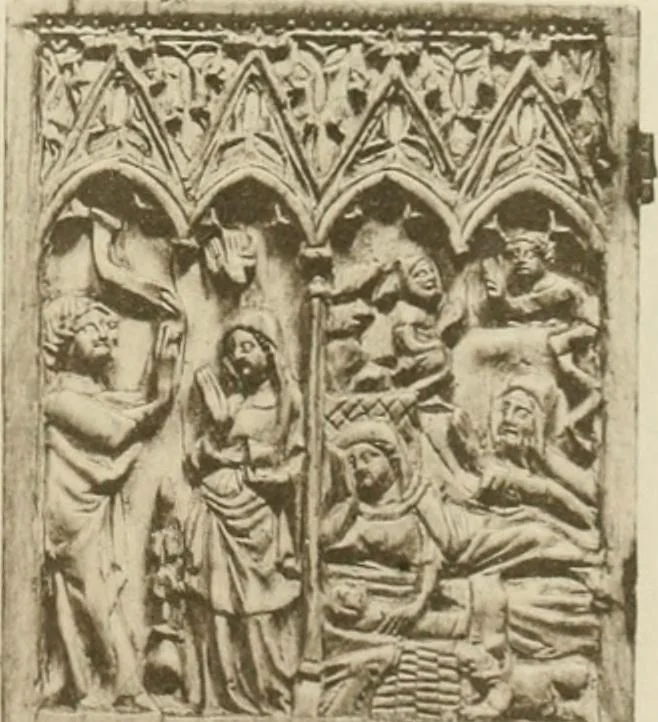 An illustration from Catalogue of the ivory carvings of the Christian era with examples of Mohammedan art and carvings in bone in the Department of British and Mediaeval Antiquities and Ethnography of the British Museum, 1909, leaf 380