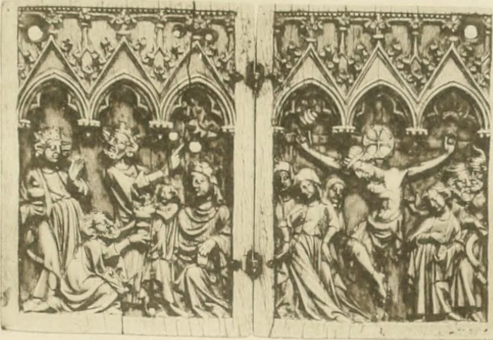 An illustration from Catalogue of the ivory carvings of the Christian era with examples of Mohammedan art and carvings in bone in the Department of British and Mediaeval Antiquities and Ethnography of the British Museum, 1909, leaf 382