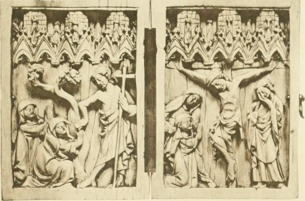 An illustration from Catalogue of the ivory carvings of the Christian era with examples of Mohammedan art and carvings in bone in the Department of British and Mediaeval Antiquities and Ethnography of the British Museum, 1909, leaf 384