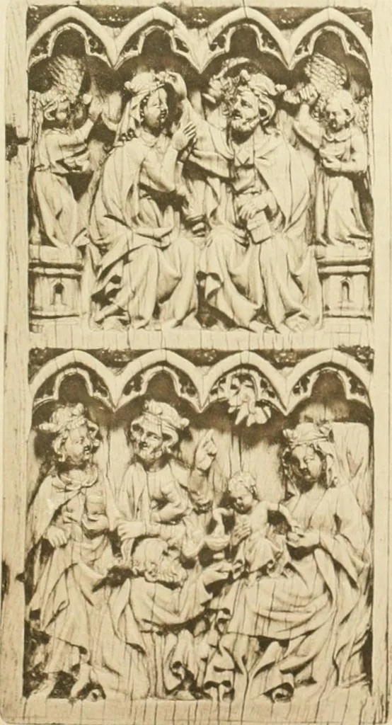 An illustration from Catalogue of the ivory carvings of the Christian era with examples of Mohammedan art and carvings in bone in the Department of British and Mediaeval Antiquities and Ethnography of the British Museum, 1909, leaf 384