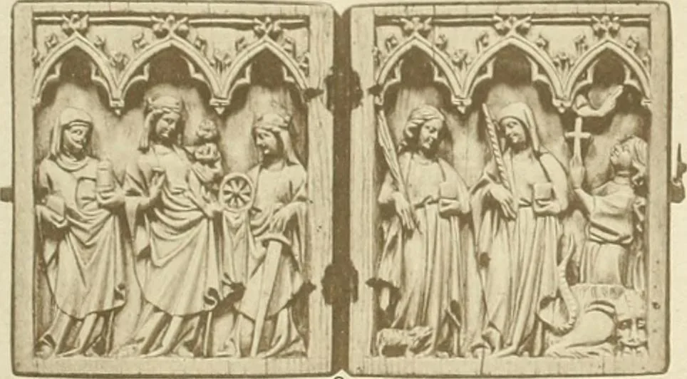 An illustration from Catalogue of the ivory carvings of the Christian era with examples of Mohammedan art and carvings in bone in the Department of British and Mediaeval Antiquities and Ethnography of the British Museum, 1909, leaf 386