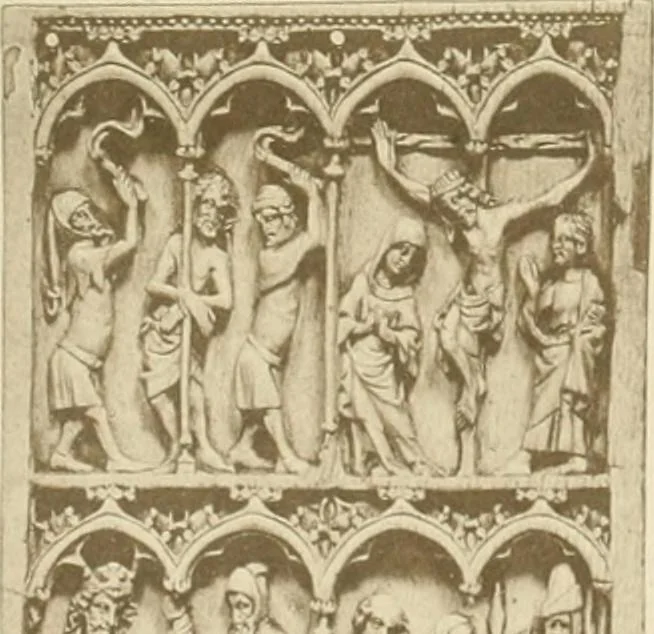An illustration from Catalogue of the ivory carvings of the Christian era with examples of Mohammedan art and carvings in bone in the Department of British and Mediaeval Antiquities and Ethnography of the British Museum, 1909, leaf 386